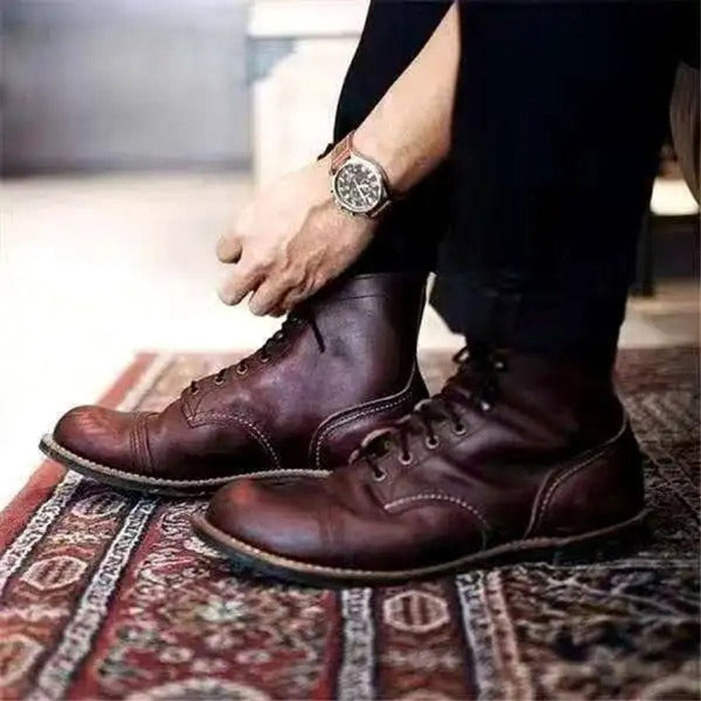 Men's Lace-Up Cap Toe Boots, Dark Brown – front view