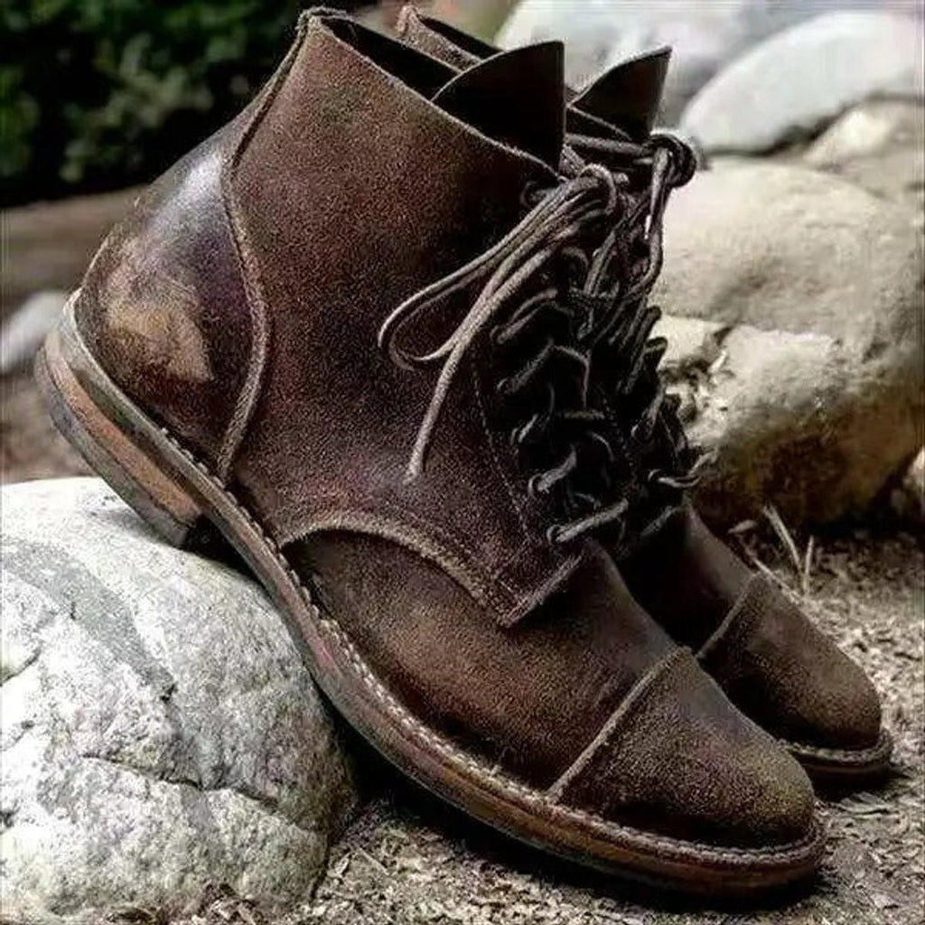 Men's Lace-Up Cap Toe Boots, Khaki – front view