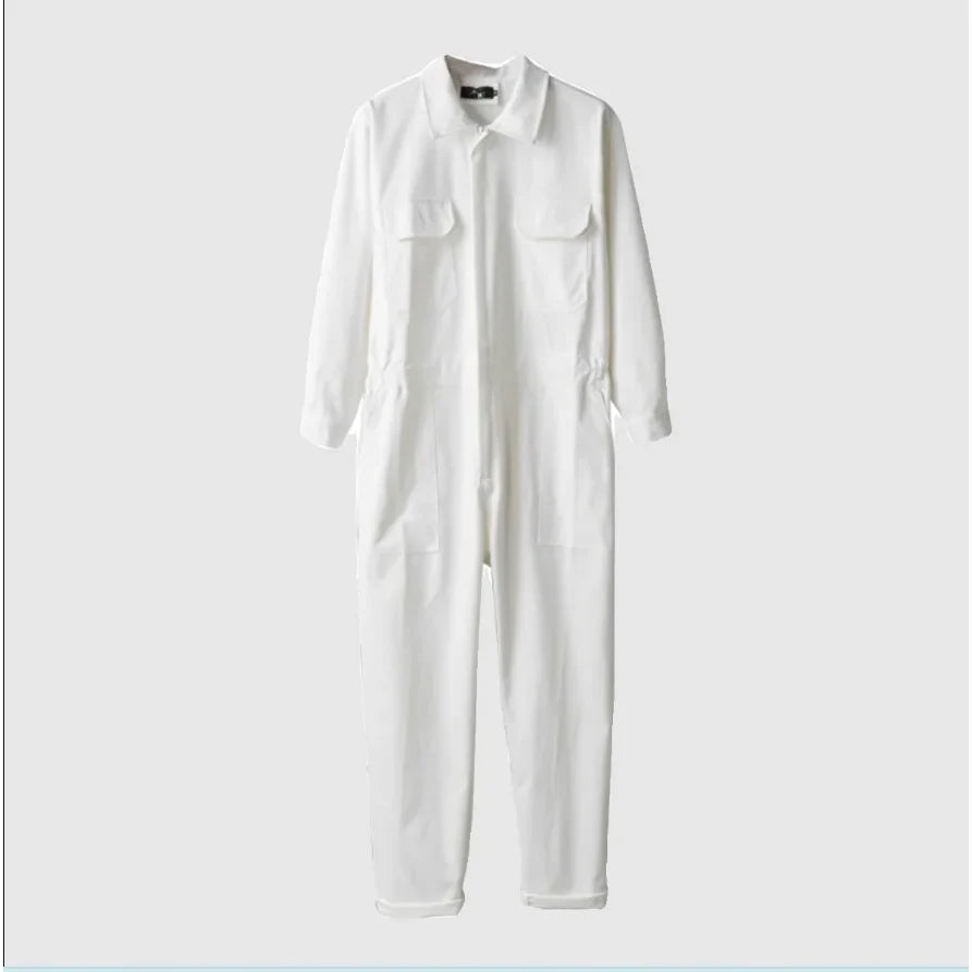 Men's Long Sleeve Cargo Jumpsuit, White – flat lay