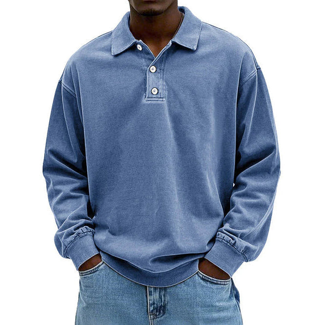 Men's Long Sleeve Polo Sweatshirt, Blue – front view
