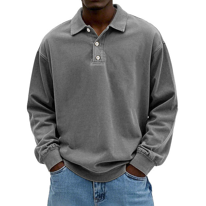 Men's Long Sleeve Polo Sweatshirt, Gray – front view