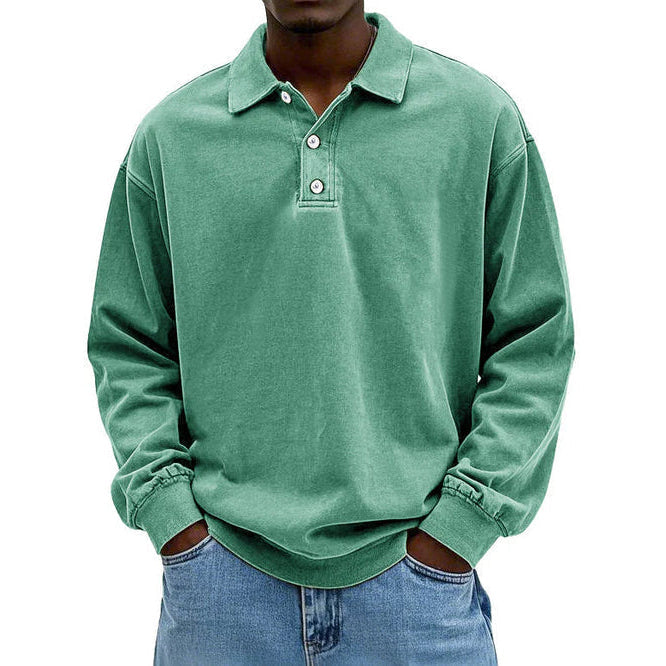 Men's Long Sleeve Polo Sweatshirt, Green – front view