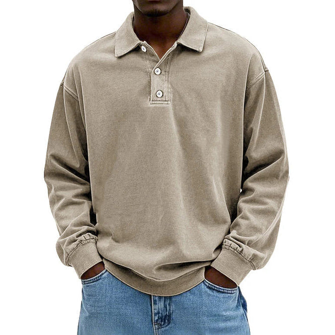 Men's Long Sleeve Polo Sweatshirt, Khaki – front view