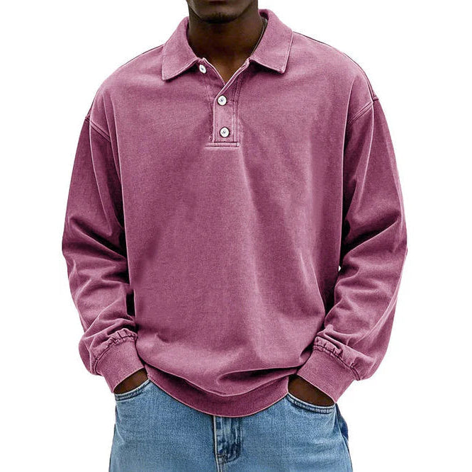 Men's Long Sleeve Polo Sweatshirt, Pink – front view