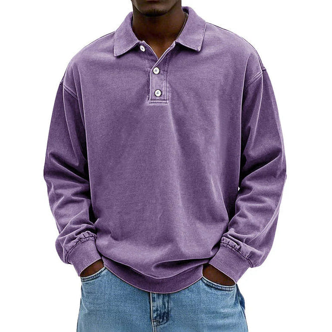 Men's Long Sleeve Polo Sweatshirt, Purple – front view
