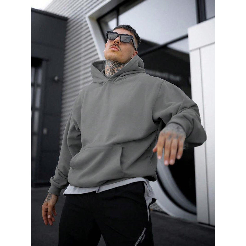 Men's Oversized Hoodie with Kangaroo Pocket, Dark Gray – front view