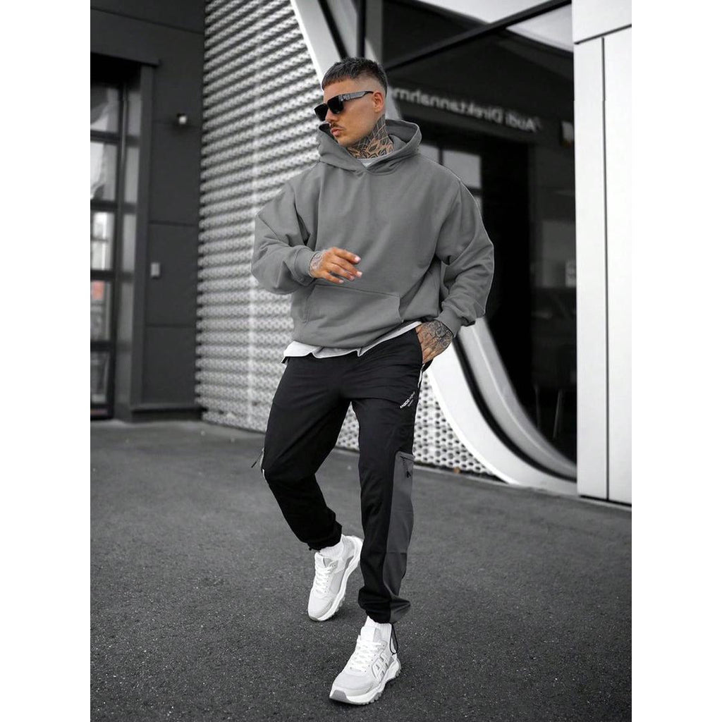 Men's Oversized Hoodie with Kangaroo Pocket, Dark gray – side view