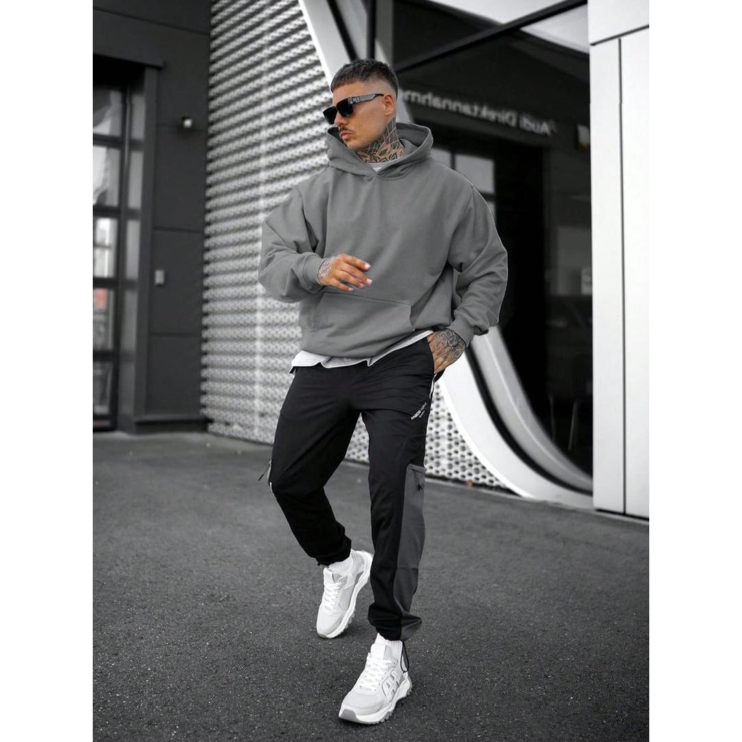 Men's Oversized Hoodie with Kangaroo Pocket, Dark gray – side view