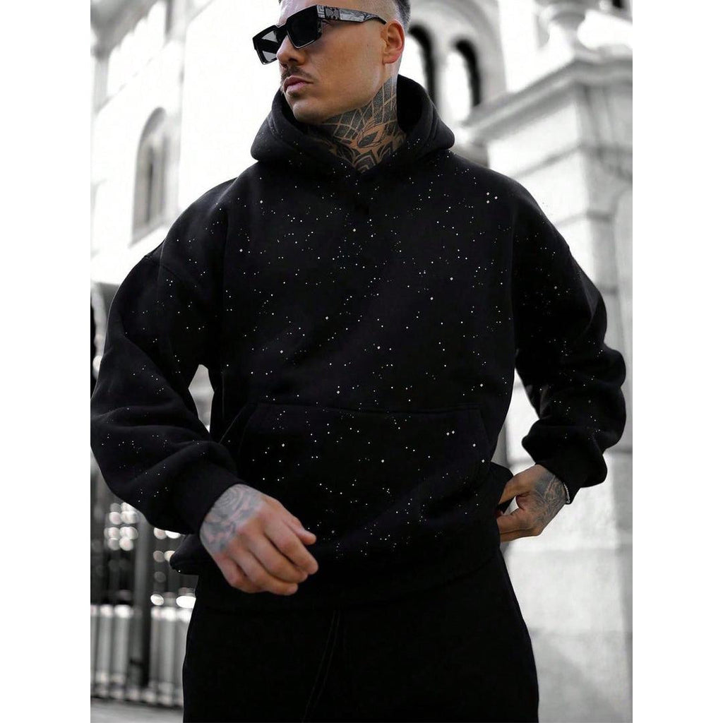 Men's Oversized Hoodie with Kangaroo Pocket, Black – front view