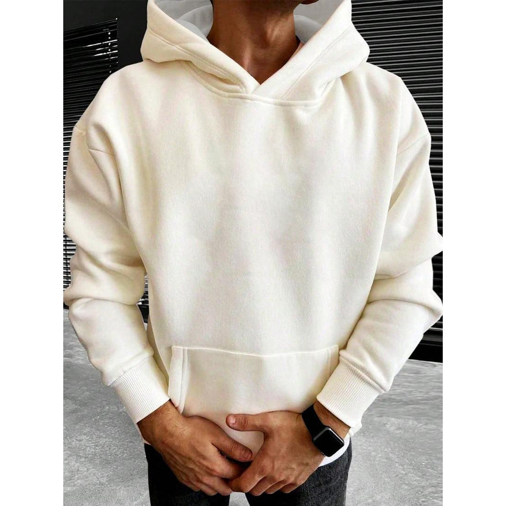 Men's Oversized Hoodie with Kangaroo Pocket, Beige – front view