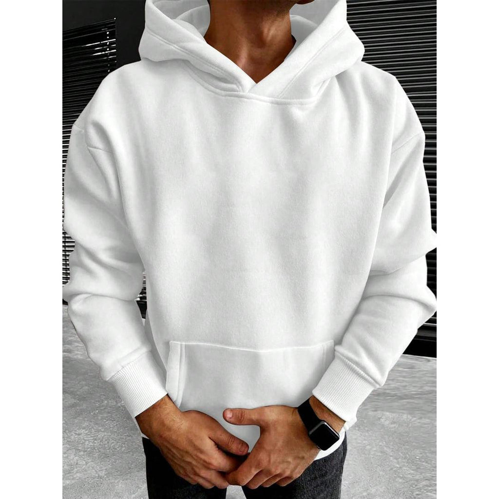 Men's Oversized Hoodie with Kangaroo Pocket, White – front view