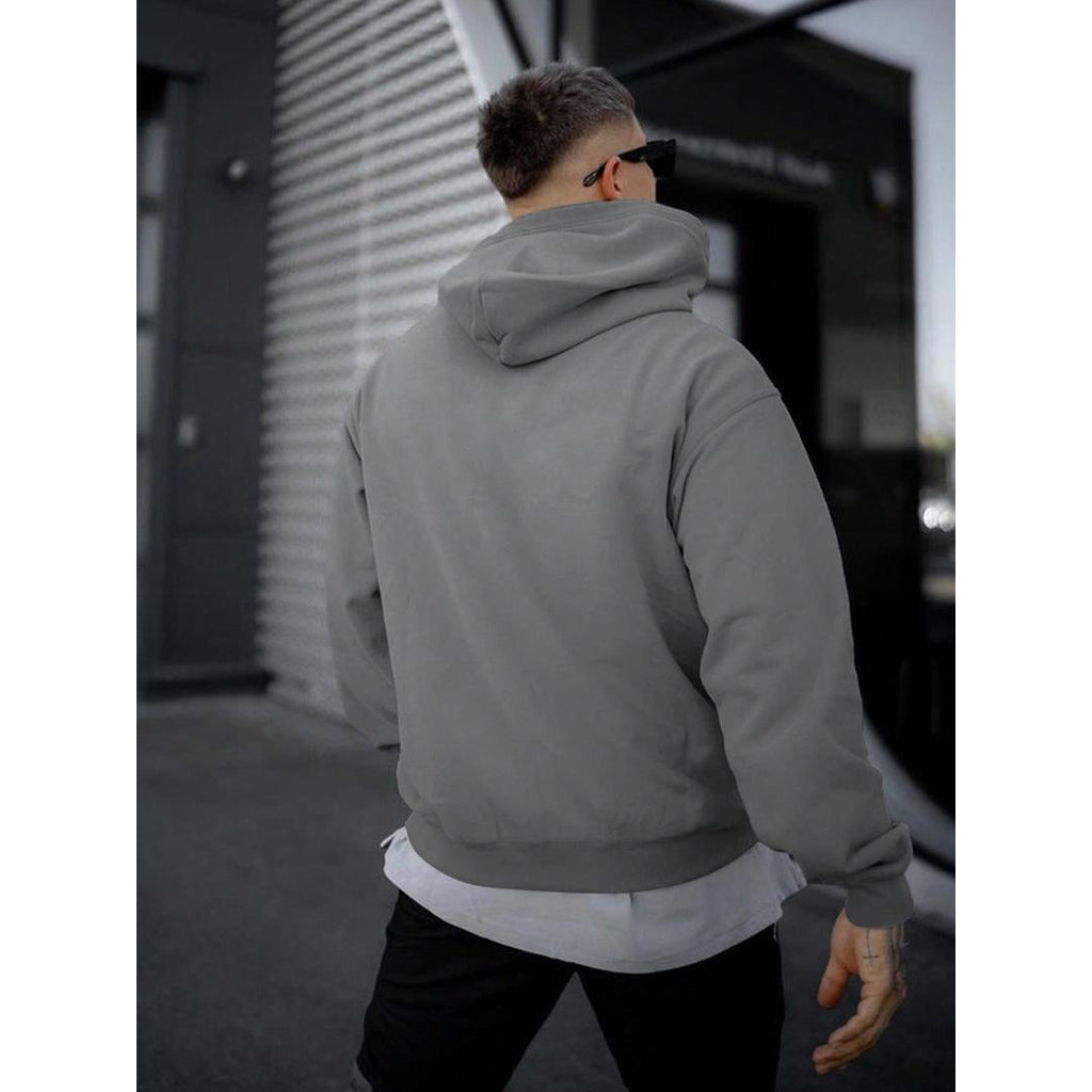 Men's Oversized Hoodie with Kangaroo Pocket, Dark gray – back view
