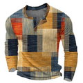 Men's Patchwork Print Henley Pullover, Orange – front view