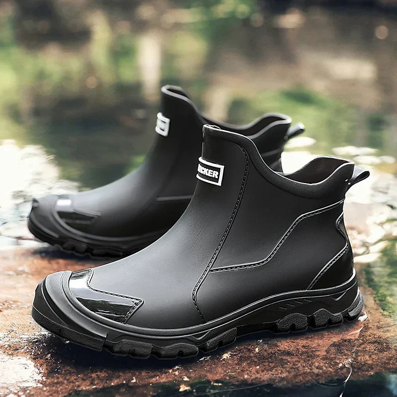 Men's Pull-On Rain Ankle Boots, Black – front view