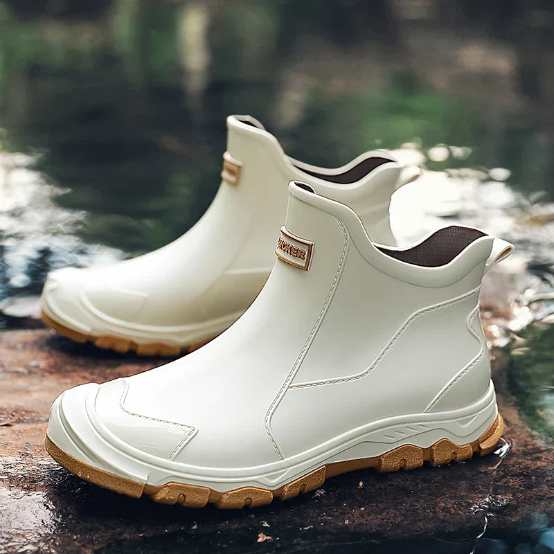 Men's Pull-On Rain Ankle Boots, Beige – front view