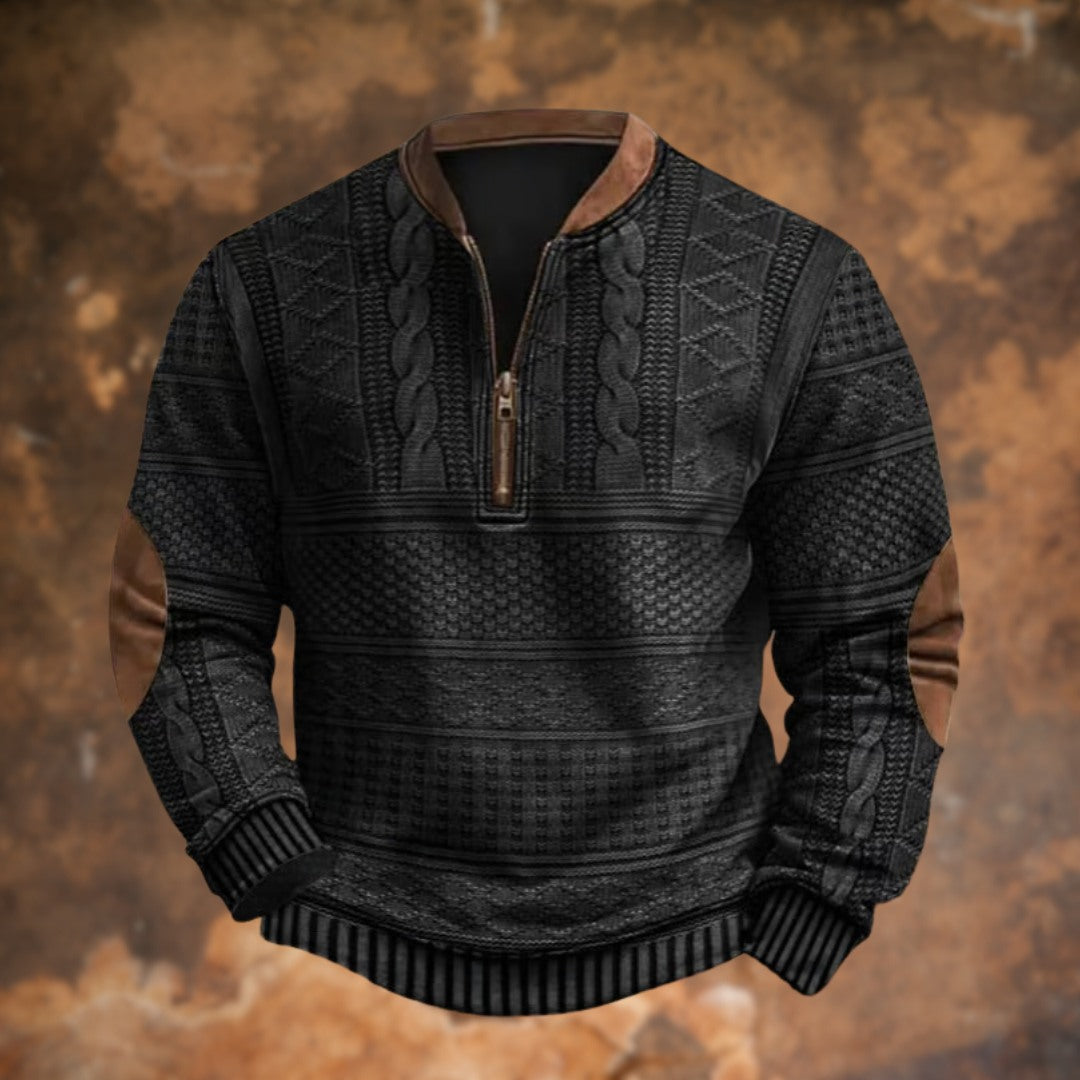 Men's Quarter Zip Pullover, Black – front view