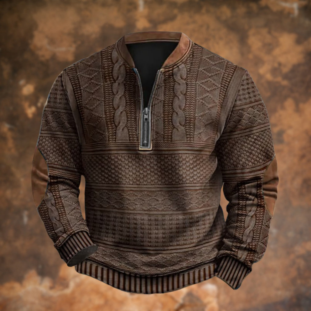 Men's Quarter Zip Pullover, Brown – front view