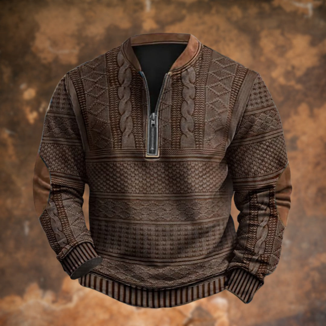 Men's Quarter Zip Pullover, Brown – front view