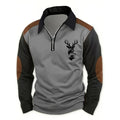 Men's Quarter Zip Sweater with Elbow Patches, Gray – front view