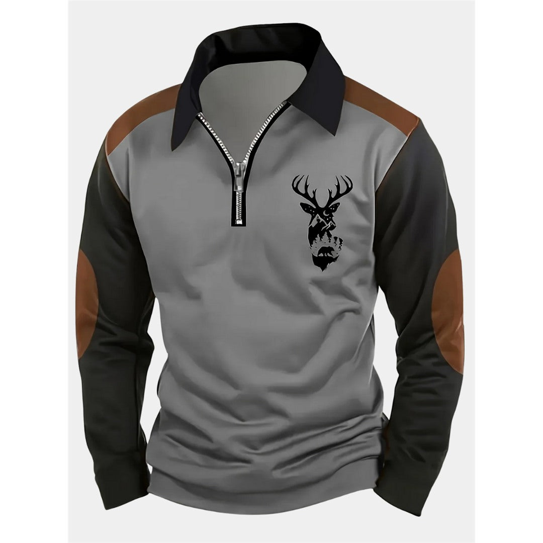 Men's Quarter Zip Sweater with Elbow Patches, Gray – view 2
