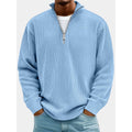 Men's Ribbed Quarter Zip Pullover, Light Blue – front view