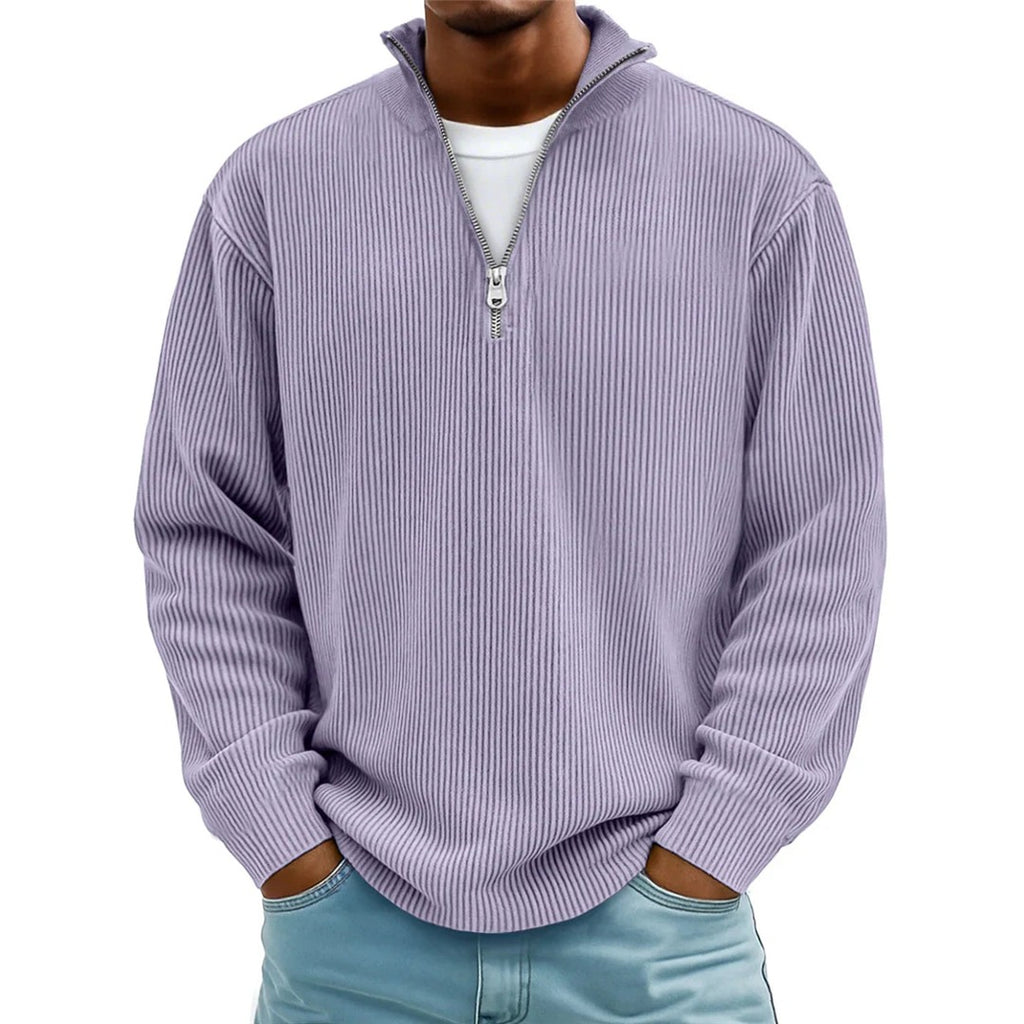 Men's Ribbed Quarter Zip Pullover, Lavender – front view
