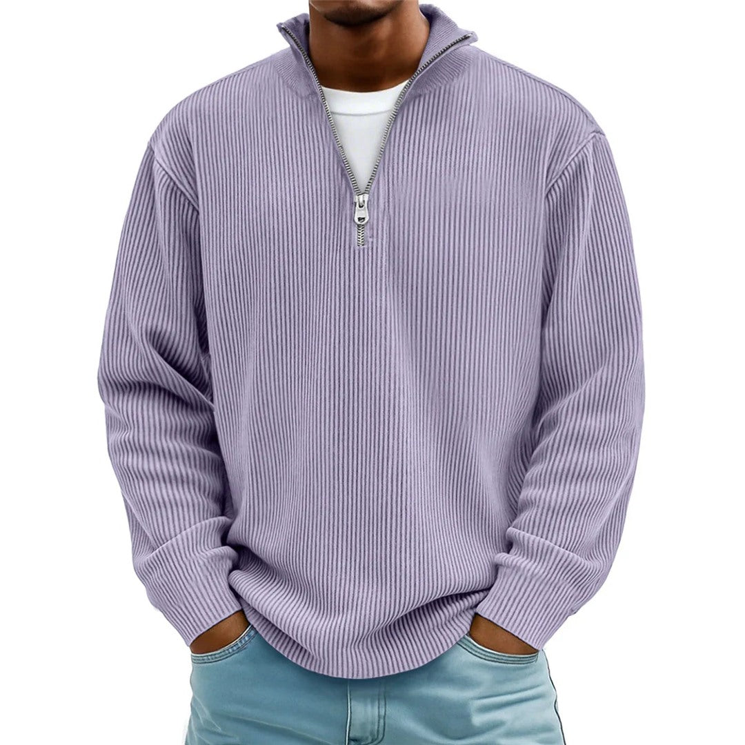 Men's Ribbed Quarter Zip Pullover, Lavender – front view
