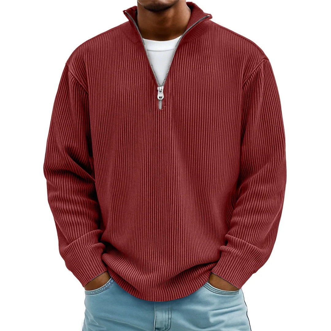 Men's Ribbed Quarter Zip Pullover, Red – front view