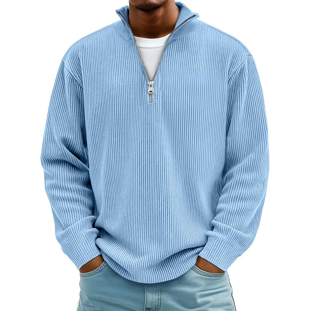 Men's Ribbed Quarter Zip Pullover, Light Blue – view 2