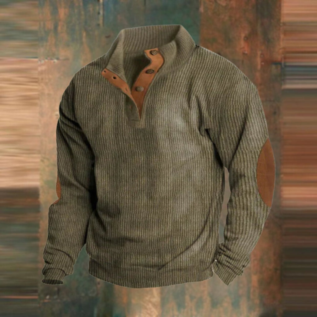 Men's Ribbed Stand Collar Sweater, Olive Green – front view