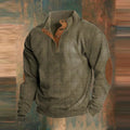 Men's Ribbed Stand Collar Sweater, Olive Green – front view