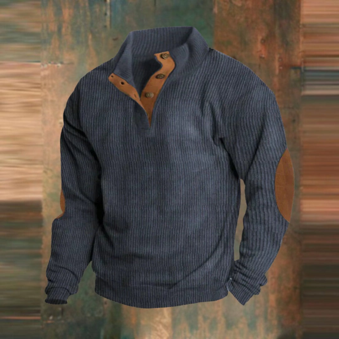 Men's Ribbed Stand Collar Sweater, Navy – front view