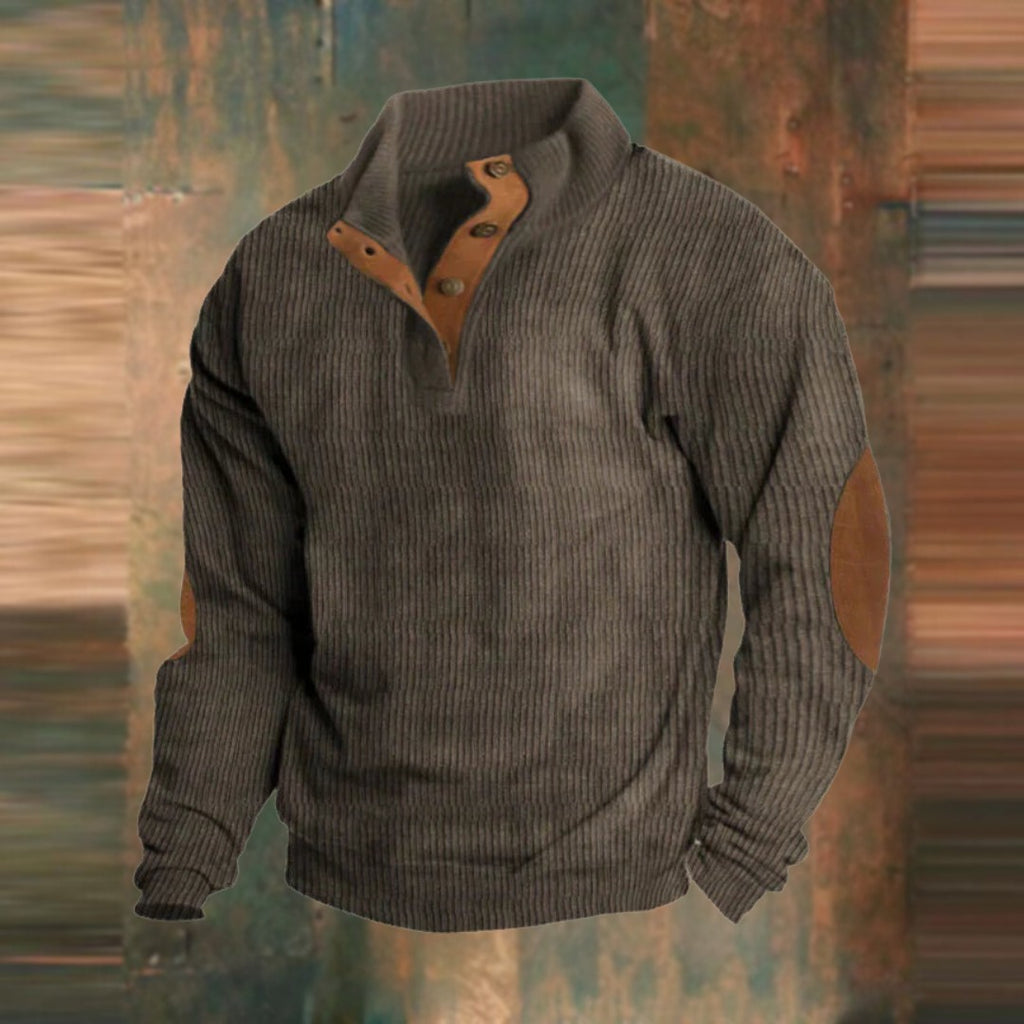 Men's Ribbed Stand Collar Sweater, Brown – front view