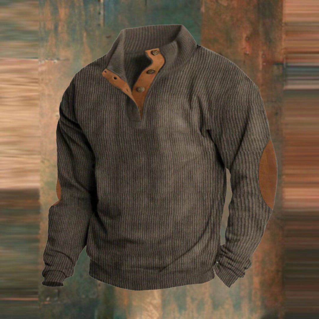 Men's Ribbed Stand Collar Sweater, Brown – front view