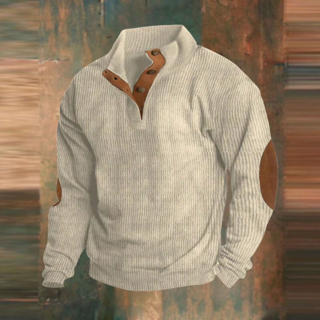 Men's Ribbed Stand Collar Sweater, Beige – front view