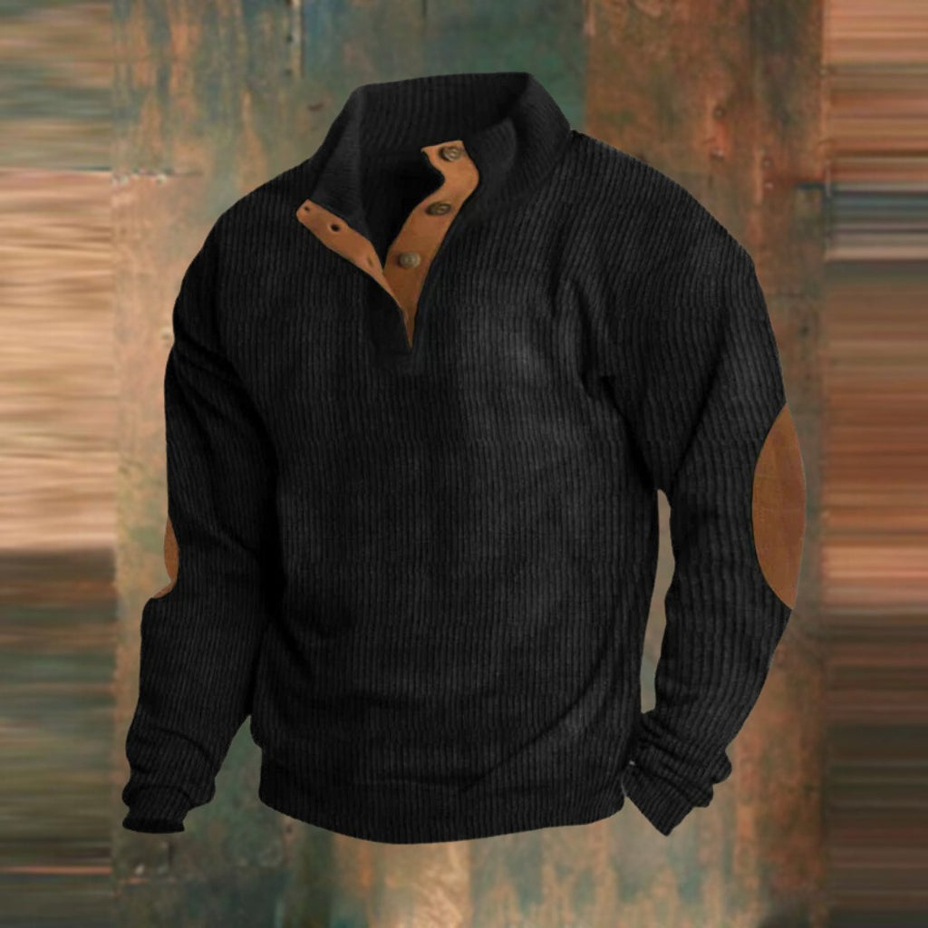 Men's Ribbed Stand Collar Sweater, Black – front view