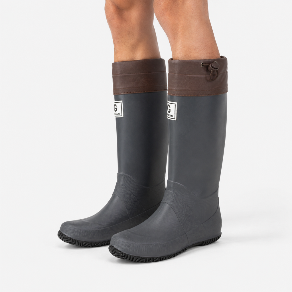 Men's Tall Rain Boots, Gray – on foot view