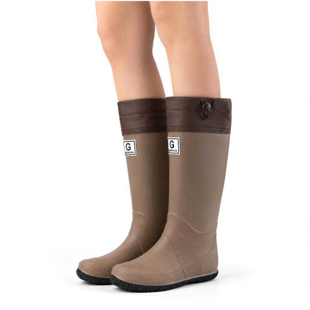 Men's Tall Rain Boots, Brown – on foot view