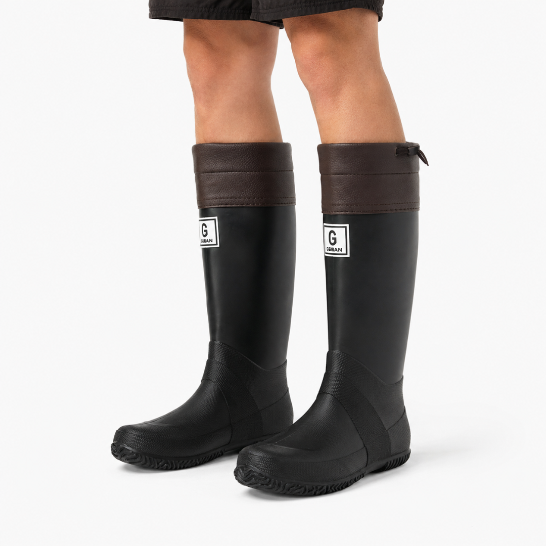Men's Tall Rain Boots, Black – on foot view