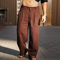 Men's Wide Leg Trousers with Pleats, Dark Brown – front view