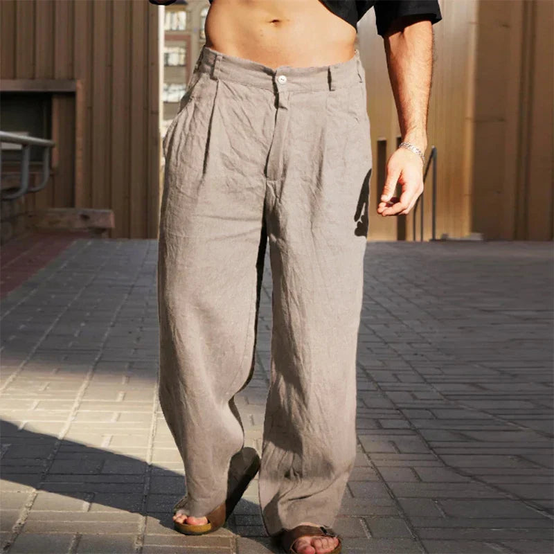 Men's Wide Leg Trousers with Pleats, Khaki – front view