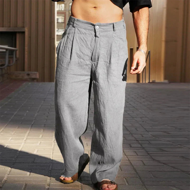 Men's Wide Leg Trousers with Pleats, Gray – front view
