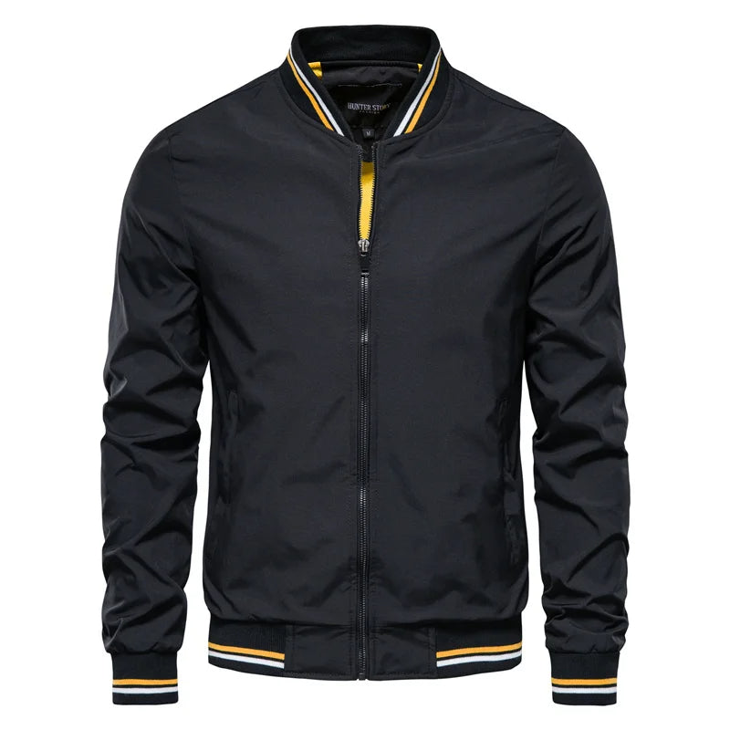 Men's Bomber Jacket with Striped Rib Trim in Black