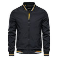 Men's Bomber Jacket with Striped Rib Trim in Black