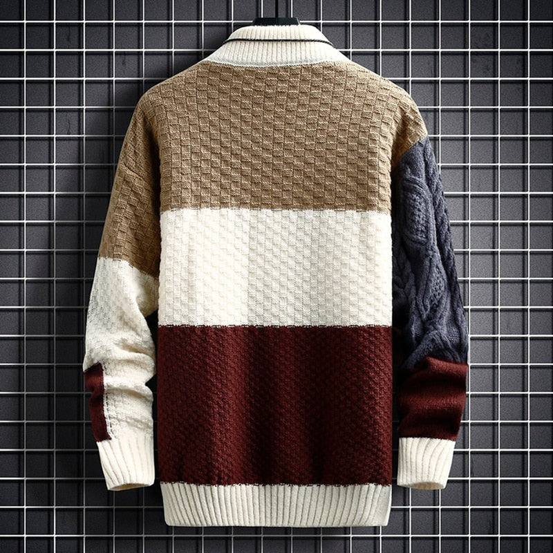 Men's color block knit sweater – styled view 1