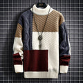 Men's color block knit sweater in burgundy – front view