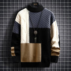 Men's color block knit sweater in black – front view
