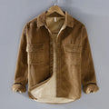 Men's Corduroy Shirt Jacket with Button Front in Khaki