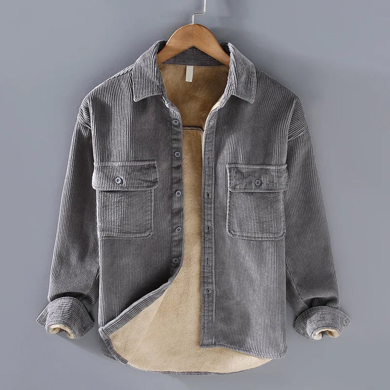 Men's Corduroy Shirt Jacket with Button Front in Gray