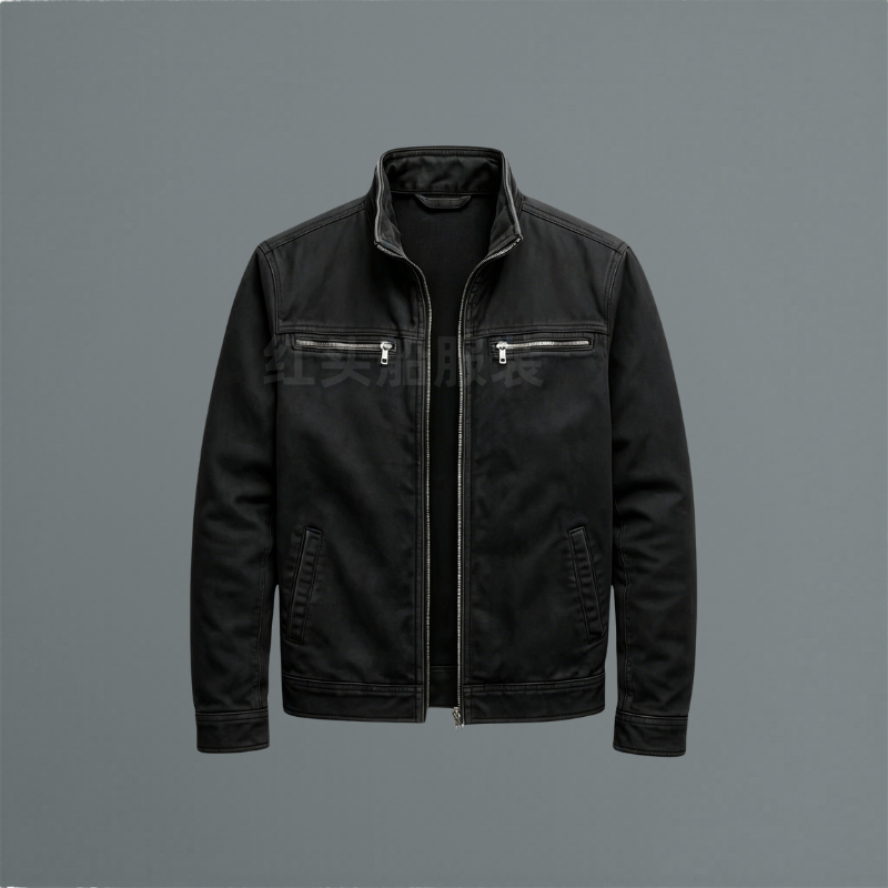 Men's Cotton Zip Jacket with Chest Pockets in Black